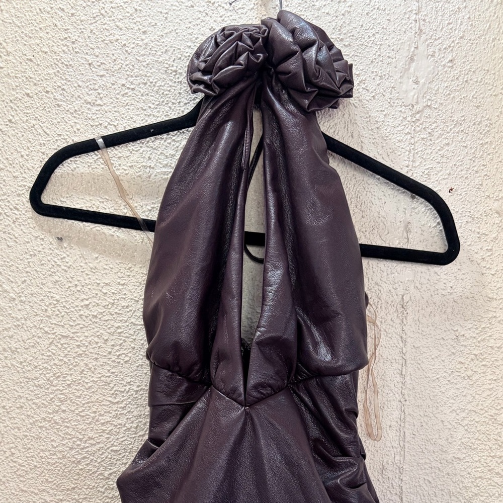 House of CB Brown Vegan Leather Mini Dress Size S Y2K Date Night luxury - Picture 6 of 11